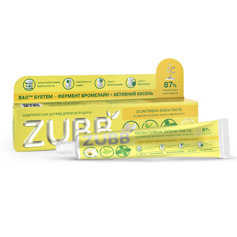 Біоактивна зубна паста ZUBB зі смаком жасмину, білого чаю і м'яти
